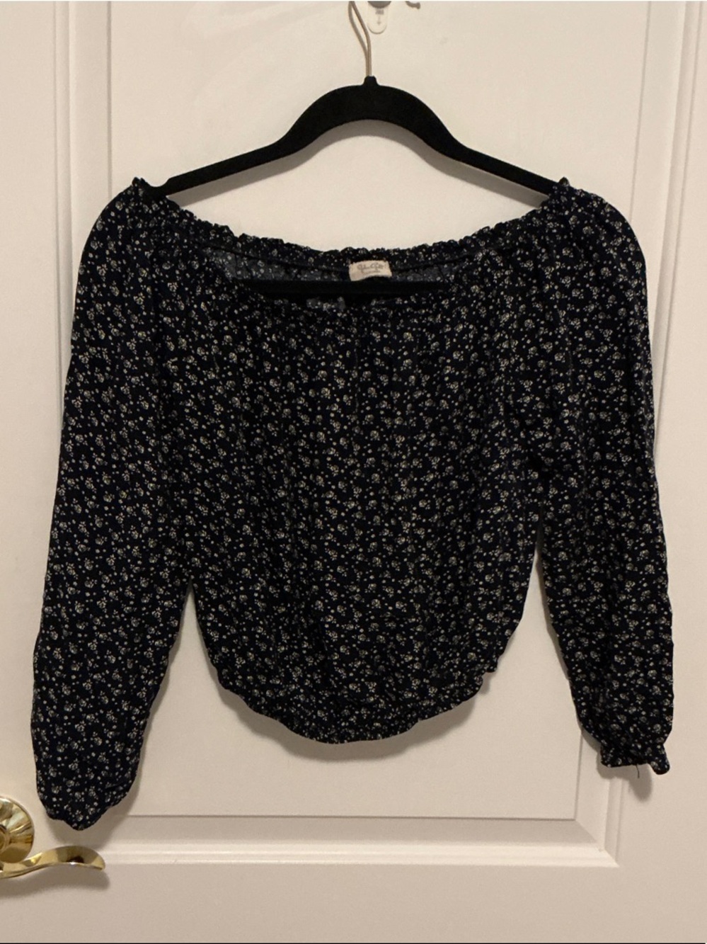 John Galt Brandy Melville Floral Off-Shoulder Peasant Top in Navy